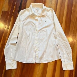 LACOSTE Mini Logo Button Down Long Sleeve Shirt Women's 40